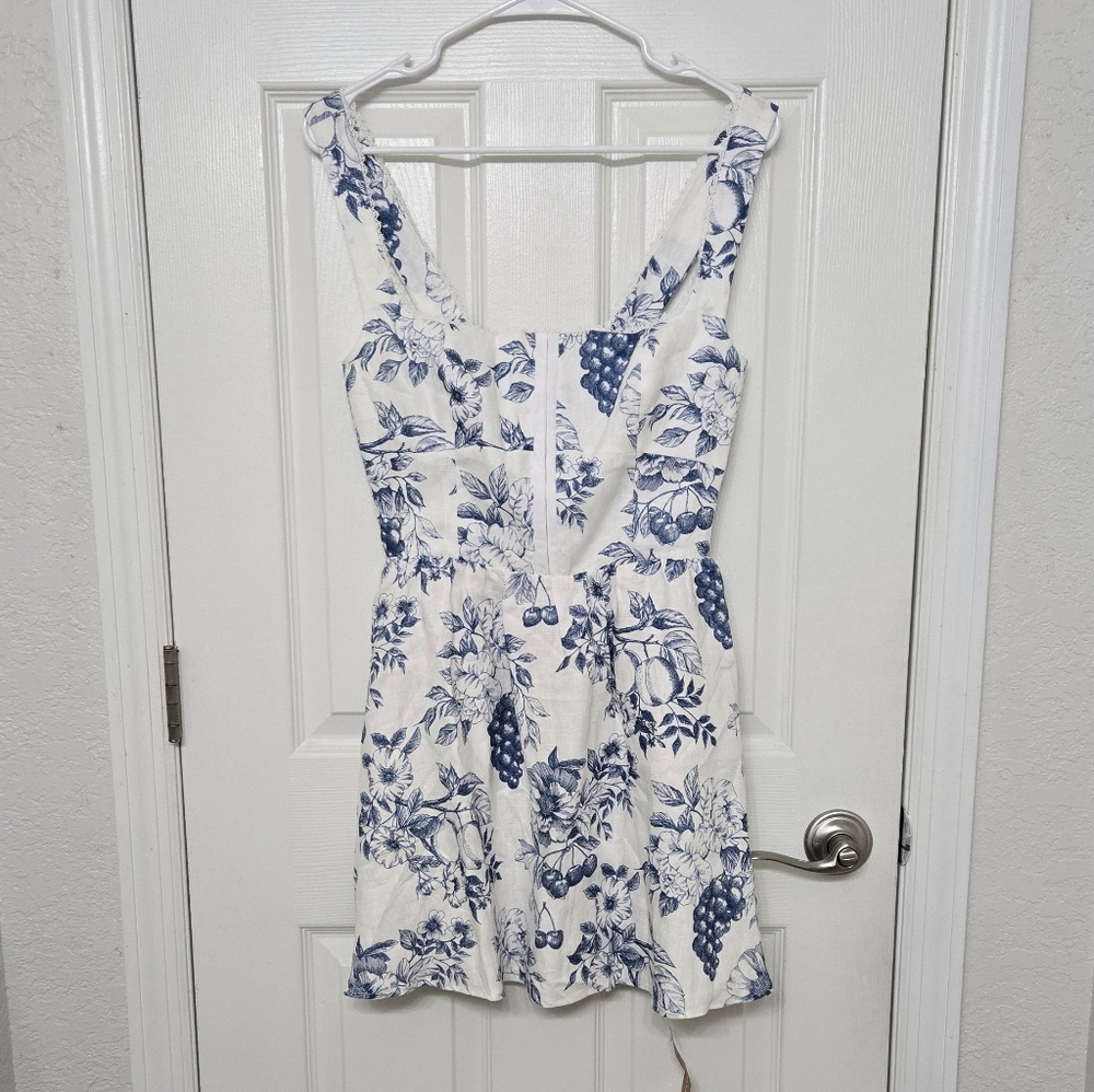 NEW Reformation Sheri Linen Corset Mini Dress Corsica White Blue Size 4 - Picture 7 of 15